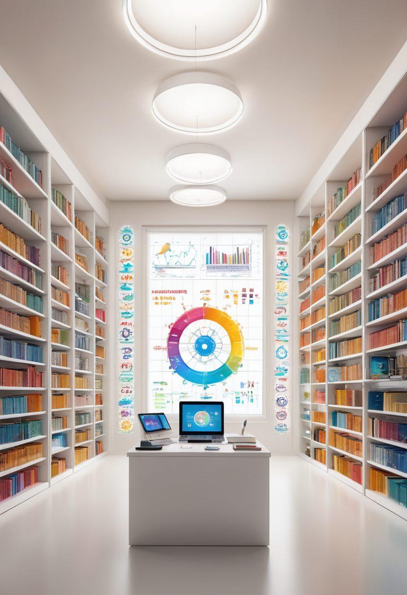 A visually captivating library filled with colorful books and digital screens displaying various data visualization charts. In the center, a vibrant key symbolizing 'unlocking' hovers over a glowing database, surrounded by interconnected gears and lightbulbs representing knowledge management. Soft, radiant light enhances the atmosphere of inspiration and discovery. super-realistic. vibrant colors. white background.